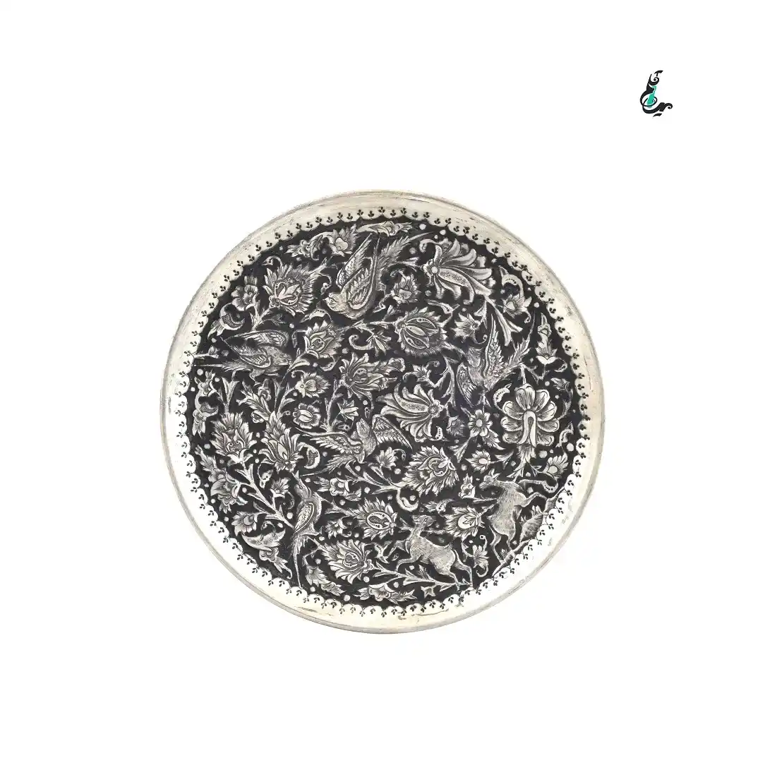 بشقاب قلمزنی گل و مرغ