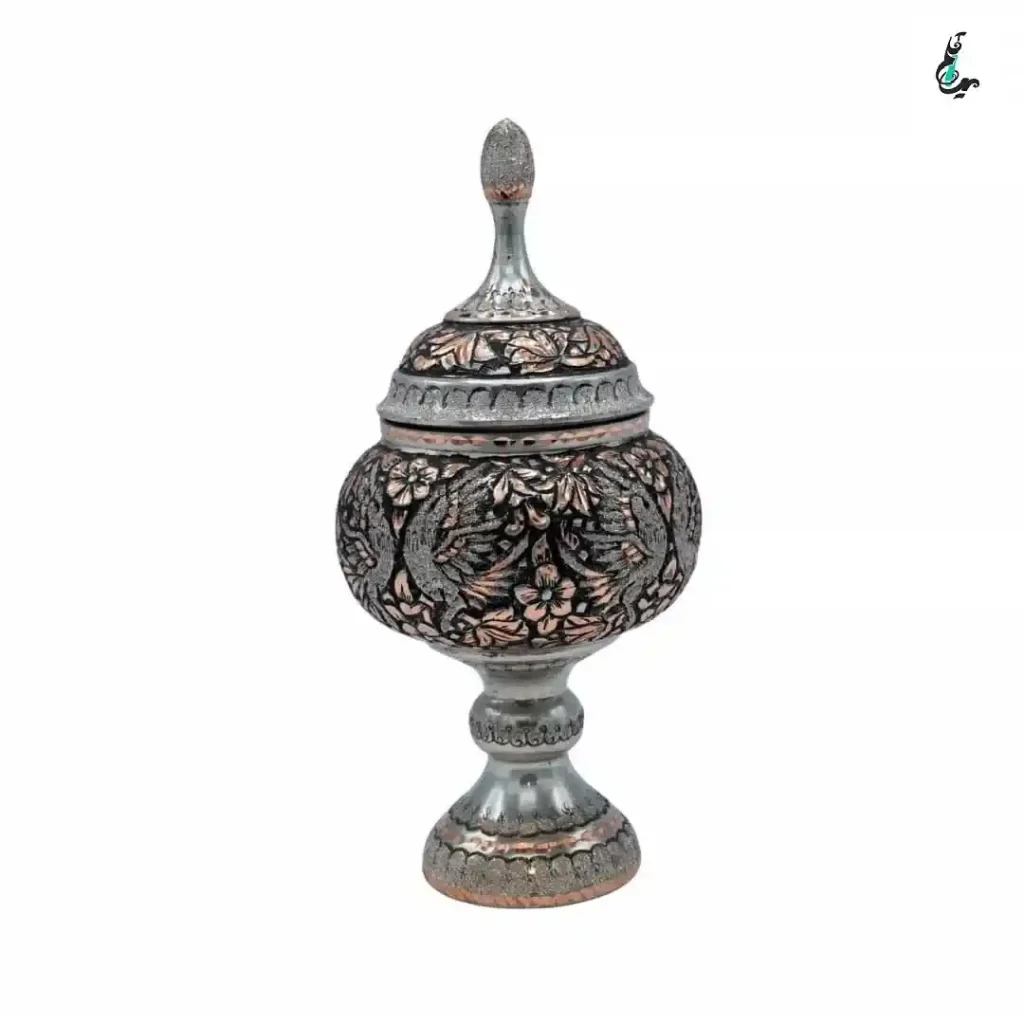 شکلات خوری مسی قلمزنی طرح گل و مرغ