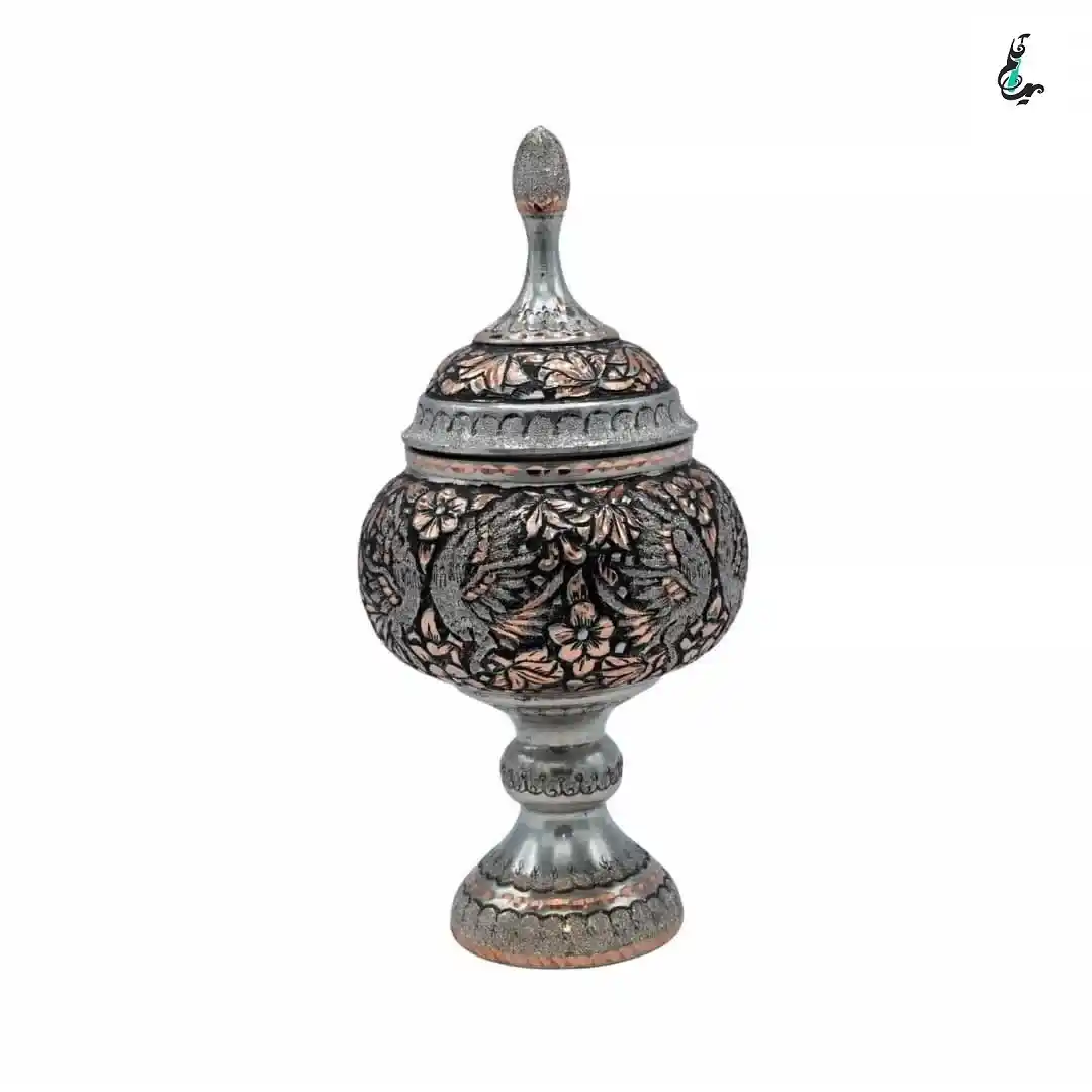 شکلات خوری مسی قلمزنی طرح گل و مرغ